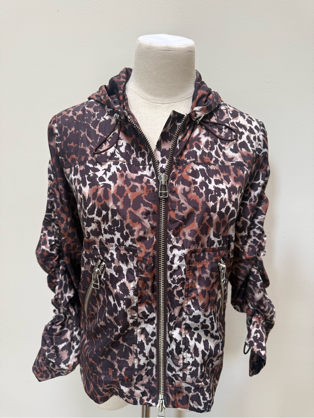Veronica Beard Leopard Print Hooded Jacket Animal Print S